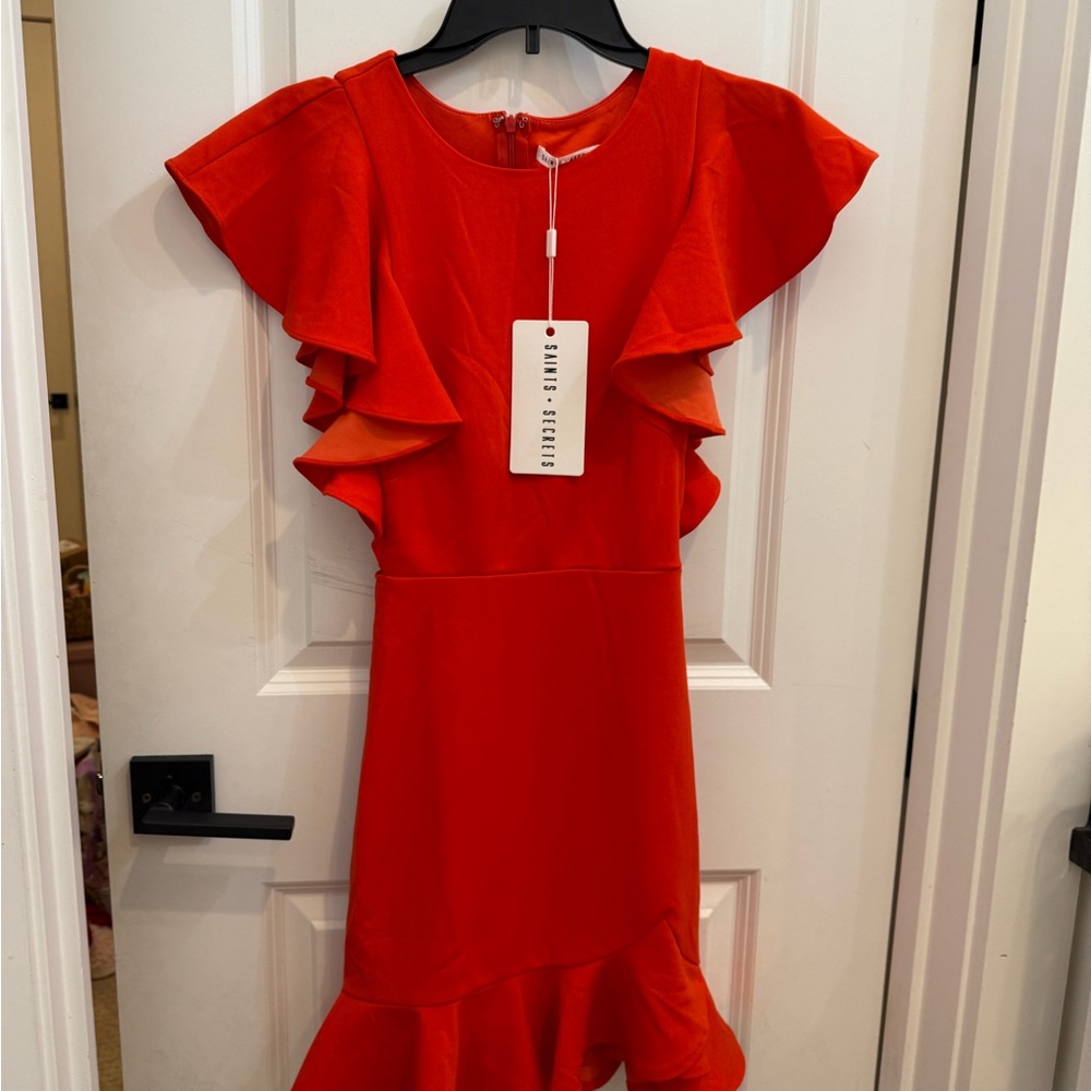 Selfie Leslie Ruffle Shoulder Bodycon Red Dress